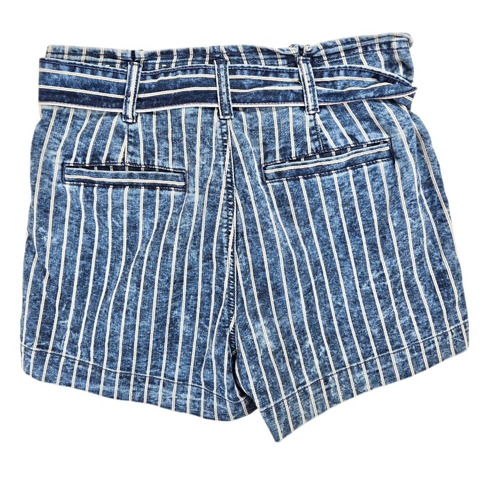 American Eagle Striped Chambray Paper Bag Waist Denim Shorts Size 4 - Picture 4 of 6
